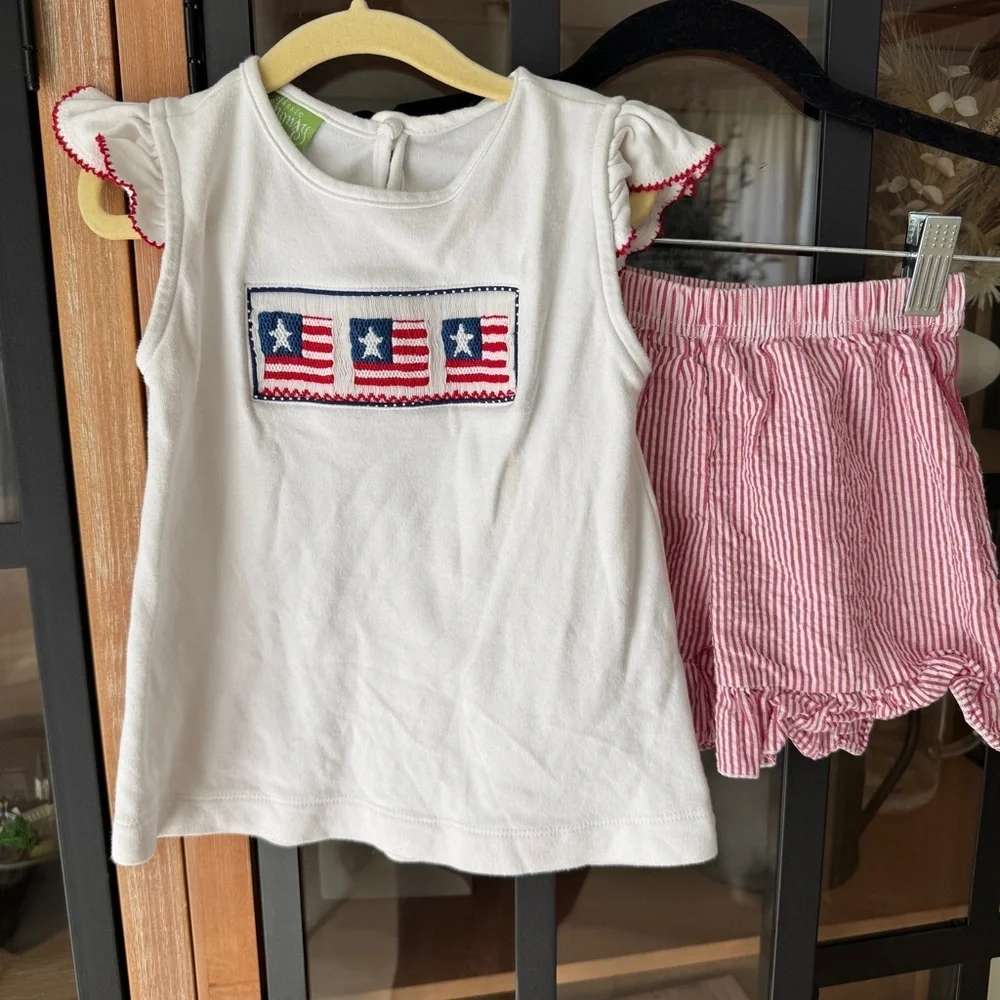 Texas flag smocked set tee ruffle cap sleeve shorts striped rodeo toddler girl
